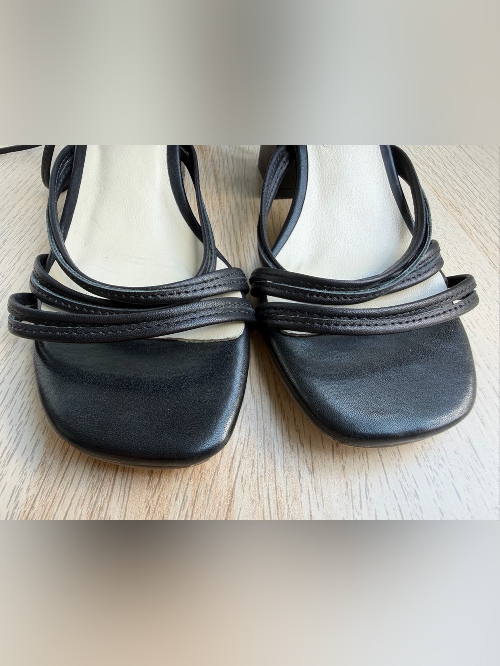 RAYE Black Lace Up Strappy Block Heel Sandals Women’s 6 Leather Square Toe - Picture 6 of 11